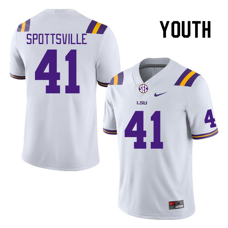 Youth #41 Welton Spottsville LSU Tigers College Football Jerseys Stitched-White